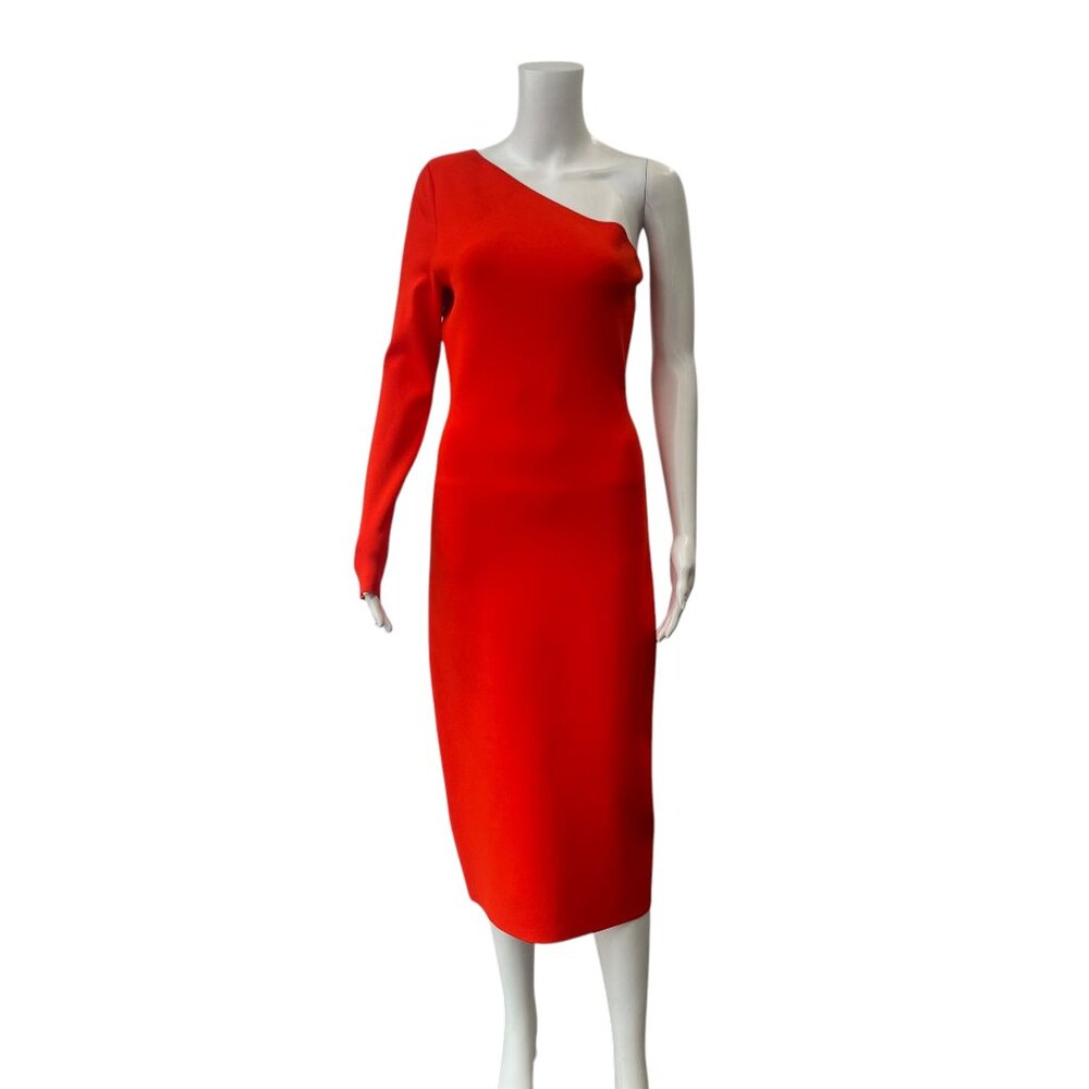 $890 Victoria Beckham VB Body Rust Orange One Shoulder Midi Dress size 3/L/8 - Picture 3 of 9